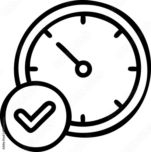 Handdrawn Clock Icon with Checkmark Approved Time Management Punctuality Concept