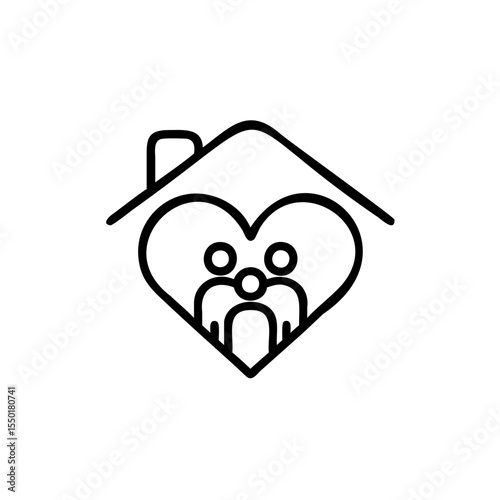 Handdrawn Family Home Heart Icon Line Art Simple Design house love