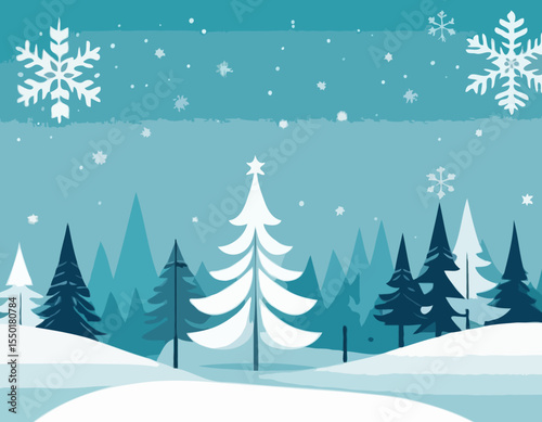 Winter geometric banner in flat style. Geometry minimalistic design with simple shapes and winter symbols, snowflake, christmas tree for flyer,web,poster,templates,cover design, label.Vector