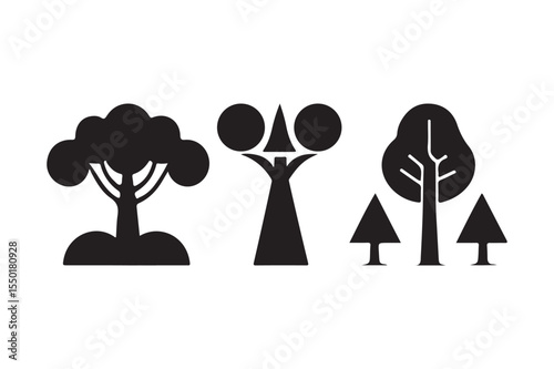 Minimal Geometric Tree Silhouette Vector Design
