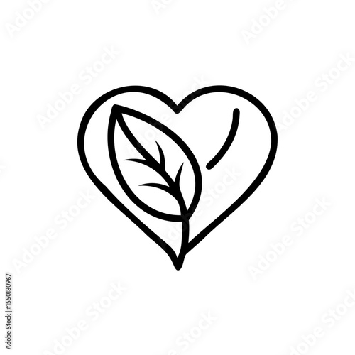 Handdrawn Line Art Heart Shape with Leaf Inside Eco Friendly Symbol vector