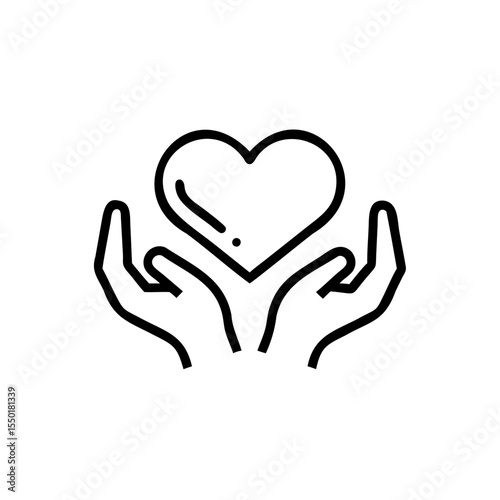 Handdrawn Line Art Icon Two Hands Holding Heart Shape Symbol vector