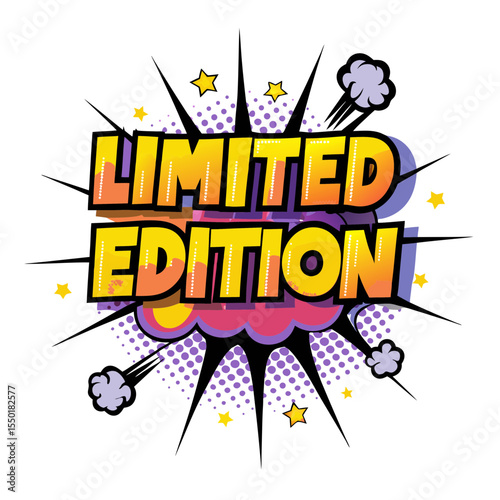 "Limited Edition" text in comic book style graphic with pop art design, isolated vector image on transparent background  