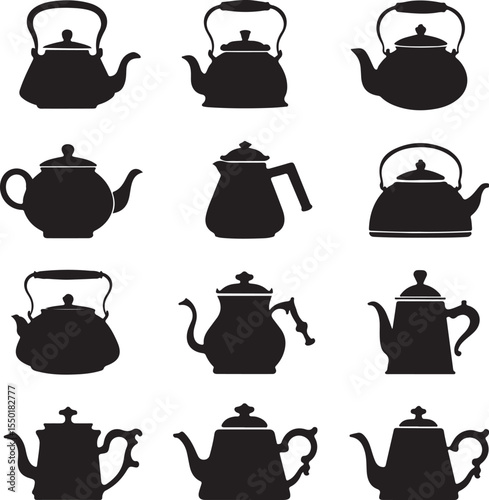 Vintage Teapots and Kettles Silhouette Set – Vector Collection

