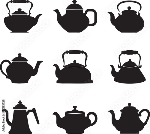 Vintage Teapots and Kettles Silhouette Set – Vector Collection

