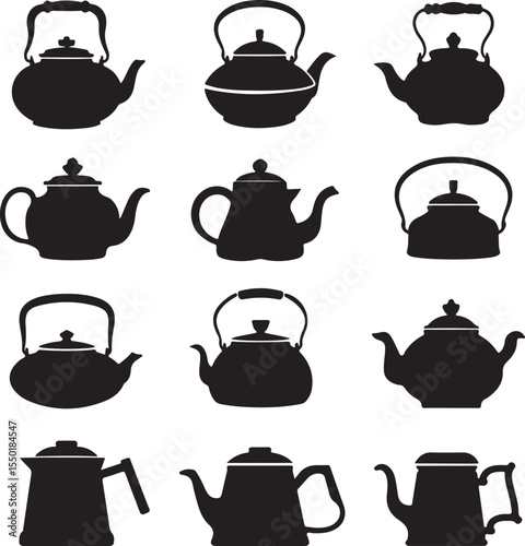 Vintage Teapots and Kettles Silhouette Set – Vector Collection

