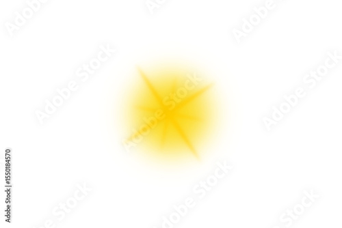 Golden glow star isolated on transparent background. Radiant light glowing effect with sun rays. Shining bright gold sparkle flare. Light PNG, transparent rays effect