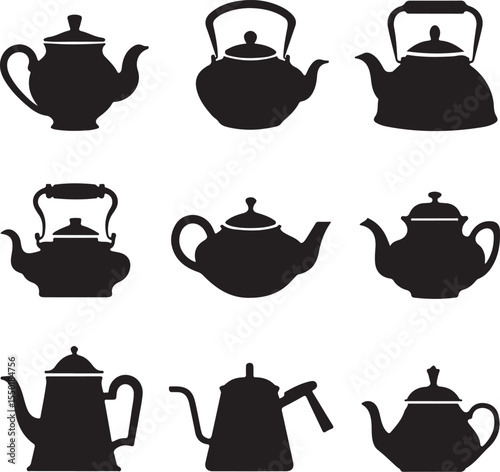 Vintage Teapots and Kettles Silhouette Set – Vector Collection

