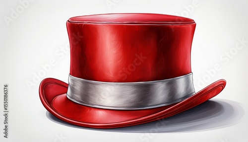 red top hat with silver ribbon front view isolated on white background generative ai