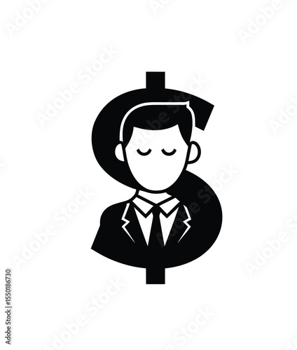 Man addicted to money or loves to money icon vector in black color with white background.