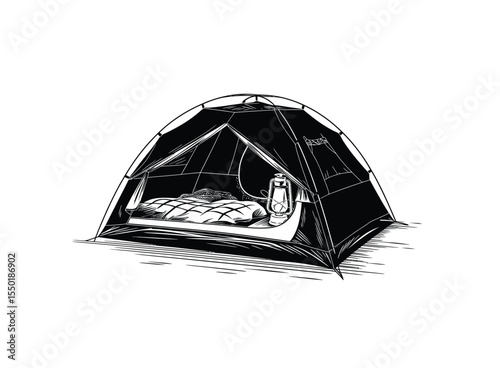 Camping tent vector in black color on white background. Outdoor tent vector. Waterproof tent.