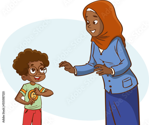 mother talking to her child, mom having a good time with her child, motherhood, parenting concept vector Illustration