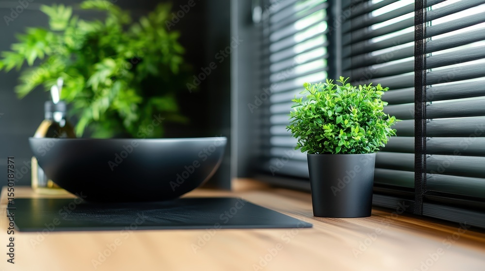 Fototapeta premium A minimalist indoor setup featuring potted plants and natural light, emphasizing tranquility and simplicity while showcasing a clean and modern aesthetic.