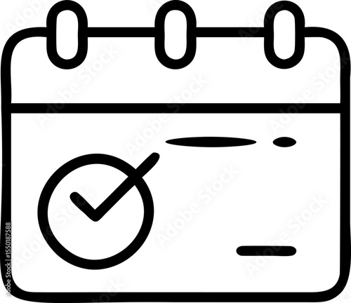 Handdrawn Calendar Icon Checkmark Completed Task Schedule Appointment Reminder vector