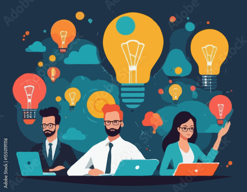 Bright concept of idea, inspiration, creativity, solutions for business or startups. Creative mind, brainstorm, creative idea concept. Vector illustration for web, banner, flyer, social media.