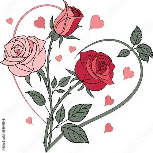 Trio of Roses: A delicate bouquet of three vibrant roses, arranged within a gentle heart, expresses sentiments of love, friendship, and affection. A romantic visual, full of tenderness, joy.