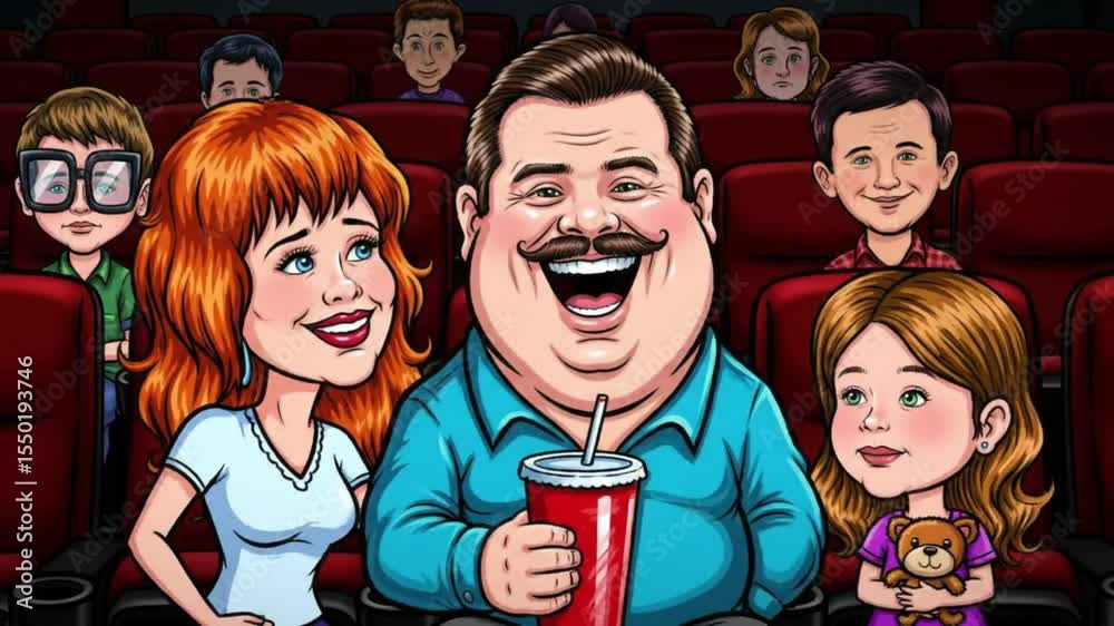 Família em uma sala de cinema. sorrindo. 