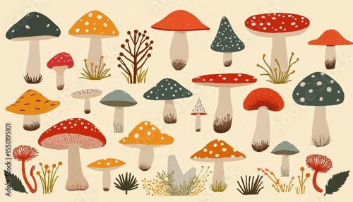 Whimsical Mushroom Illustration in Warm Earthy Colors