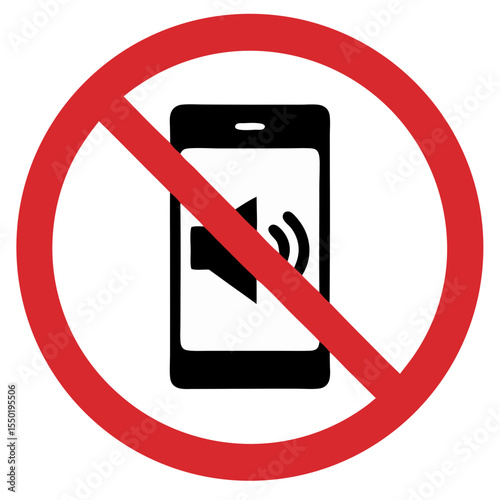 No sound from phones sign featuring a black smartphone with a speaker icon in a red prohibition circle