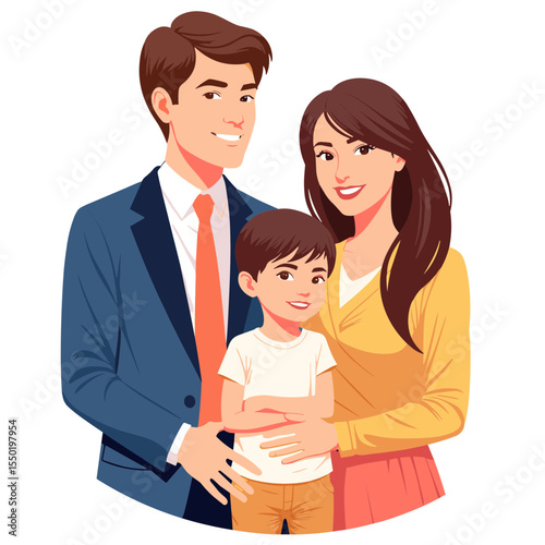 Smiling family with human rights lawyer posing together in casual attire  