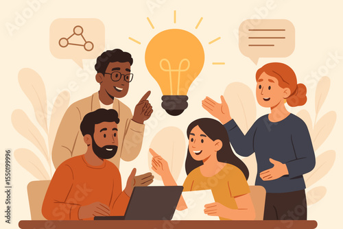 Teamwork collaboration synergy brainstorming creative ideas innovative solutions business meeting office discussion knowledge sharing teamwork concept diverse group vector illustration