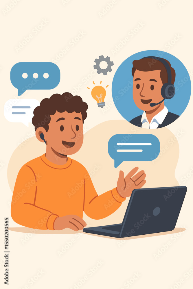 Customer Service Online Support Chat Vector Illustration. Helpdesk Communication, Technical Assistance, Consulting, Business Communication, Remote Conversation, Solutions and Answers Concept Customer Service Online Support Chat Vector Illustration. Helpdesk Communication, Technical Assistance, Consulting, Business Communication, Remote Conversation, Solutions and Answers Concept