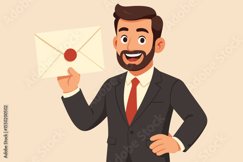 Businessman in Suit Holding Sealed Envelope Vector. Corporate Executive Mail Delivery, Important Message Symbol, Marketing Communication, Formal Correspondence Cartoon Illustration Concept