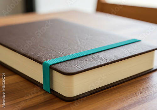 Elegant Brown Leather Notebook with Teal Elastic Closure Perfect for Journaling, Note-Taking, and Sketching