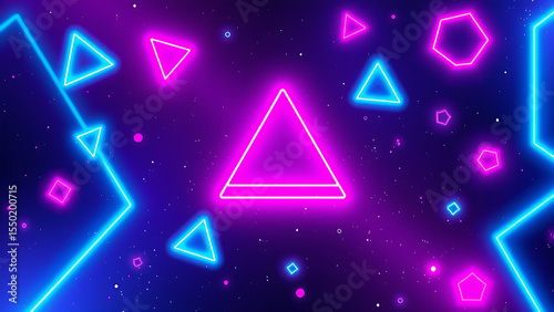 Futuristic Neon Abstract Background with Glowing Geometric Shapes



