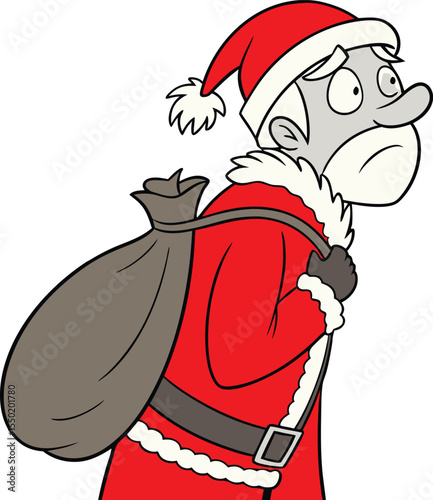 A puzzled Santa Claus looks of the distance vector illustration art