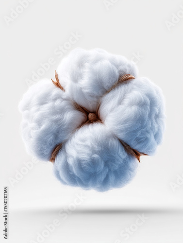 Soft White Cotton Boll on White Background
