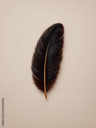 Dark Feather with Orange Tint on White Background
