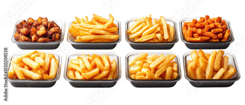 Crispy Bright Fries in Elegant Glass Trays on transparent background. cut flower elements, garden themed designs. Top view high quality PNG. design elements, top view - flat lay