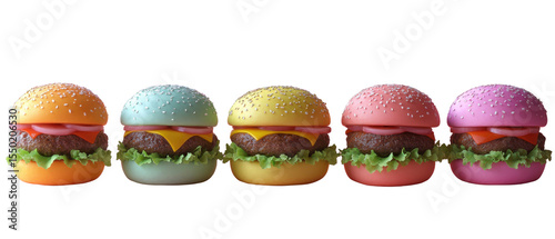 Indulge in Pastel Burger Bliss on transparent background. cut flower elements, garden themed designs. Top view high quality PNG. design elements, top view - flat lay