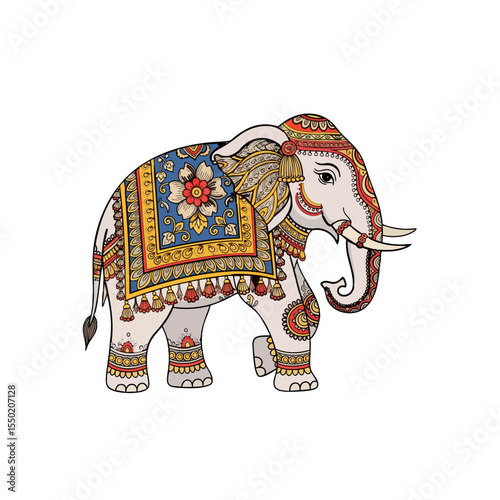 Pichwai Inspired Elephant Illustration Isolated on Transparent PNG Background- Watercolour Art