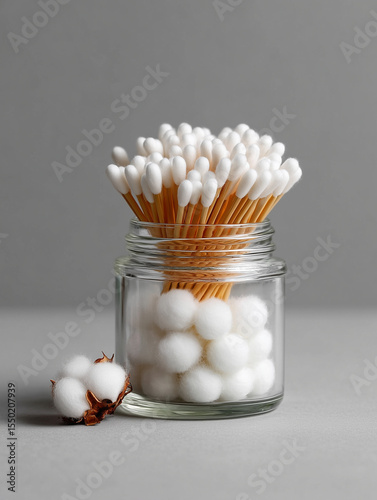 Top view of cotton swabs in a glass jar
