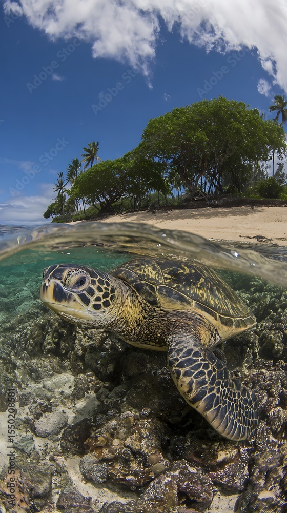Obraz premium Sea turtle in shallow reef