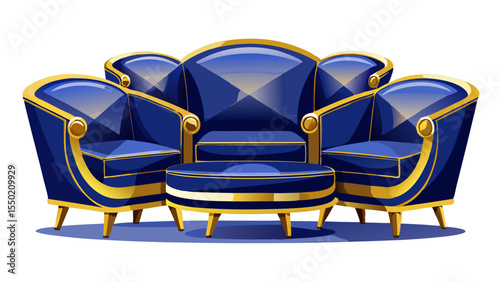 Bold and stylish, these modern luxury lounge seats in navy blue shine with deep elegance. Isolated on white, their plush texture and graceful silhouette express refined comfort and charm.