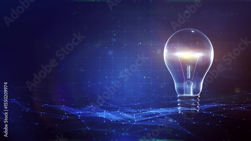 Glowing light bulb over digital network grid symbolizing AI, innovation, and startup ideas. Futuristic concept of technology, intelligence, and creative energy. High-tech visual metaphor for ideas