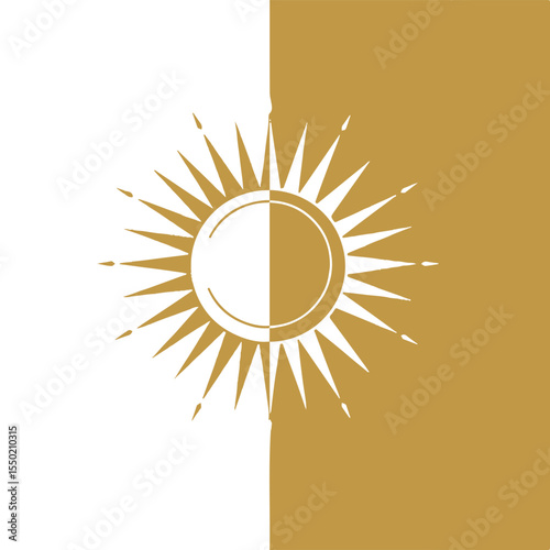 Split Image of Golden Sun Symbol on Contrasting Background with Crisp Division and Radiant Design Aesthetics