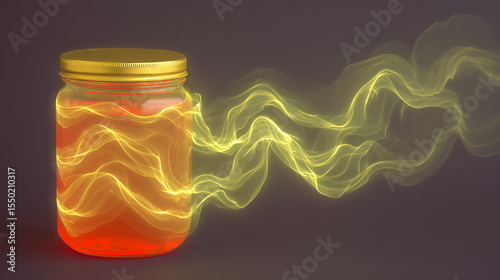 Glowing energy lightning inside glass jar on dark background

