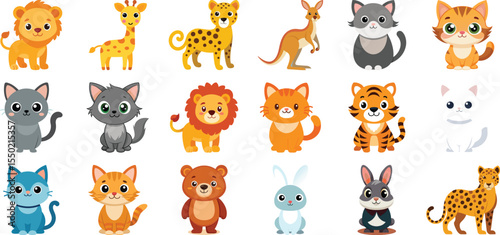 Cute Cartoon Animal Set – Adorable Vector Illustration of Wild and Domestic Baby Animals