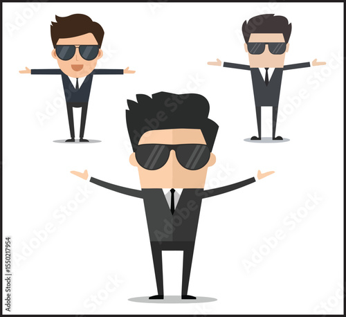 Cool Business Man with Sunglasses Arms Open Collection - Professional Executive Confident Icons Set
