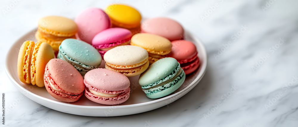 Fototapeta premium Assorted Colorful Macarons on a White Plate