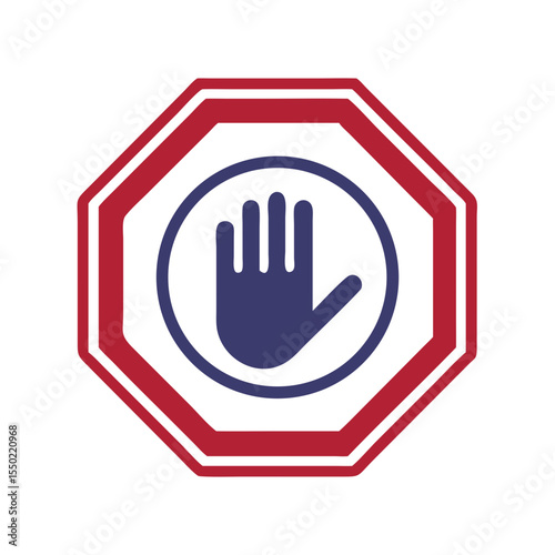 Stop sign with raised hand symbol in red and white colors  
