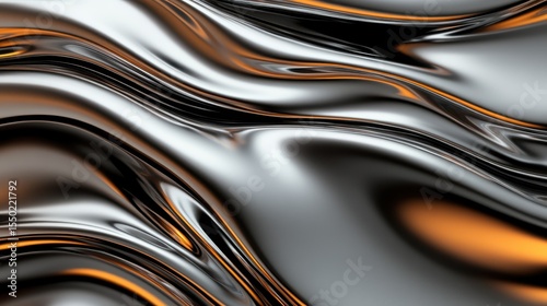Wallpaper Mural This captivating abstract image features metallic waves that interplay with warm orange highlights, creating a visually striking and dynamic effect full of movement and depth. Torontodigital.ca