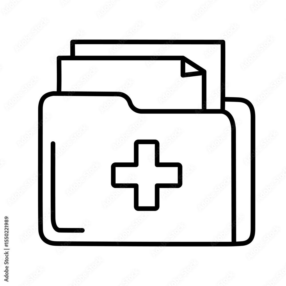 Obraz premium Medical folder line art icon isolated on white background. Minimalist vector illustration of a healthcare file or document folder, perfect for hospital records, patient history, clinic data etc