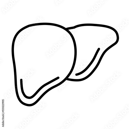 Human liver line art icon isolated on white background. Minimalist vector illustration perfect for healthcare, medicine, anatomy, hepatology, and medical education designs. 