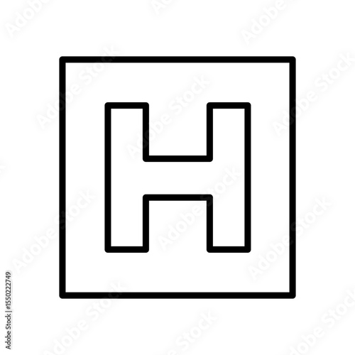 Hospital sign, letter H icon isolated on white background. Minimalist vector illustration of a hospital symbol for healthcare, medical services, emergency, clinic, and hospital wayfinding.