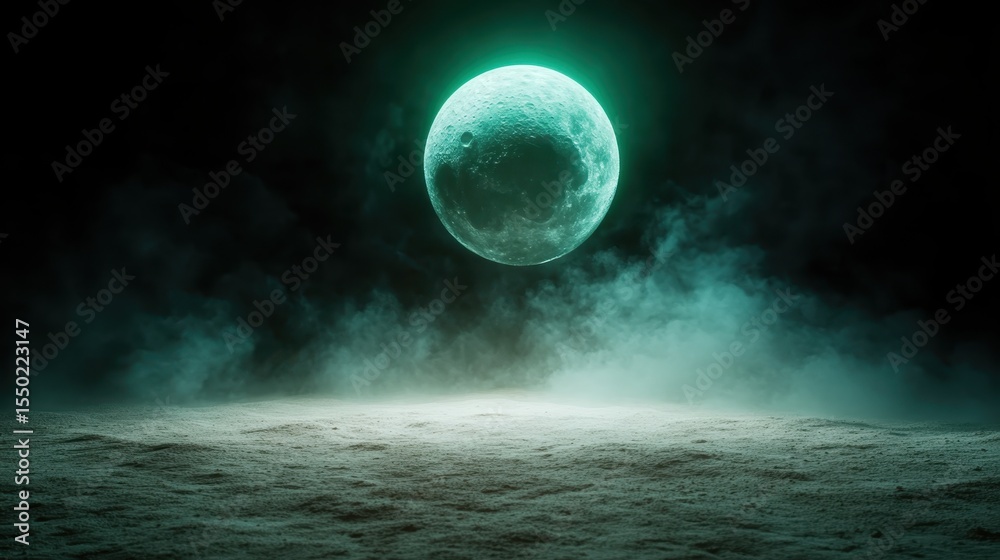 Fototapeta premium A vibrant moon casts an ethereal glow over a surreal landscape, evoking a sense of mystery and beauty in the natural world, while inviting dreams and contemplation.